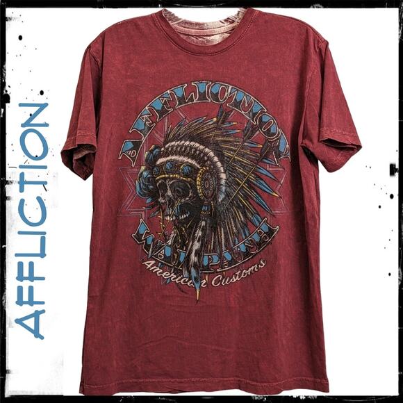Reversible AFFLICTION Warpath American Customs Warlord Native T-Shirt Red Men S - Picture 1 of 10